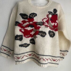 Vintage Floral Knit Sweater - Cream and Red
